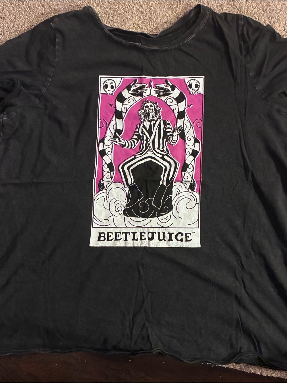torrid Black Tee with Pink & White Beetlejuice Graphic